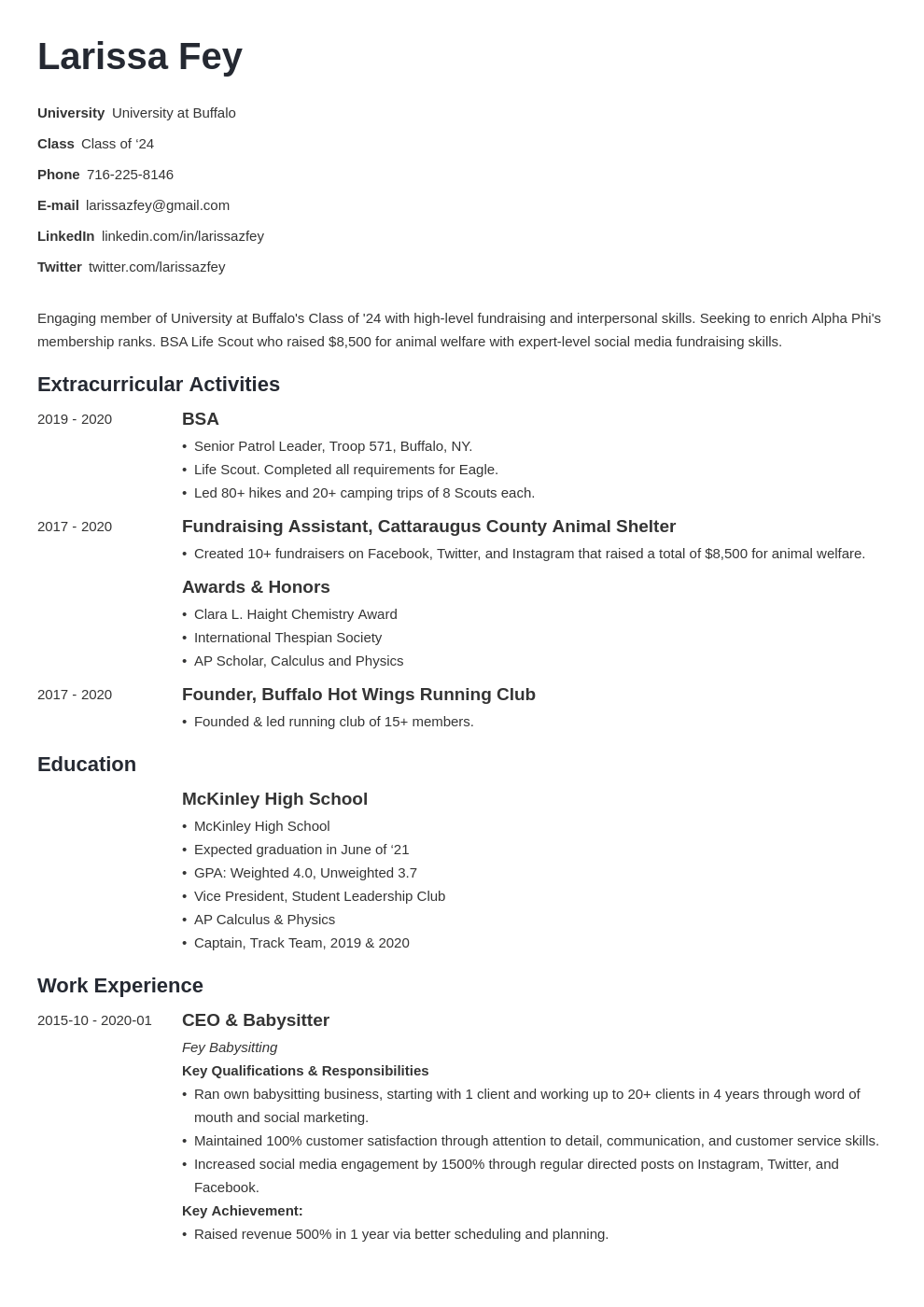 sorority resume example template minimo