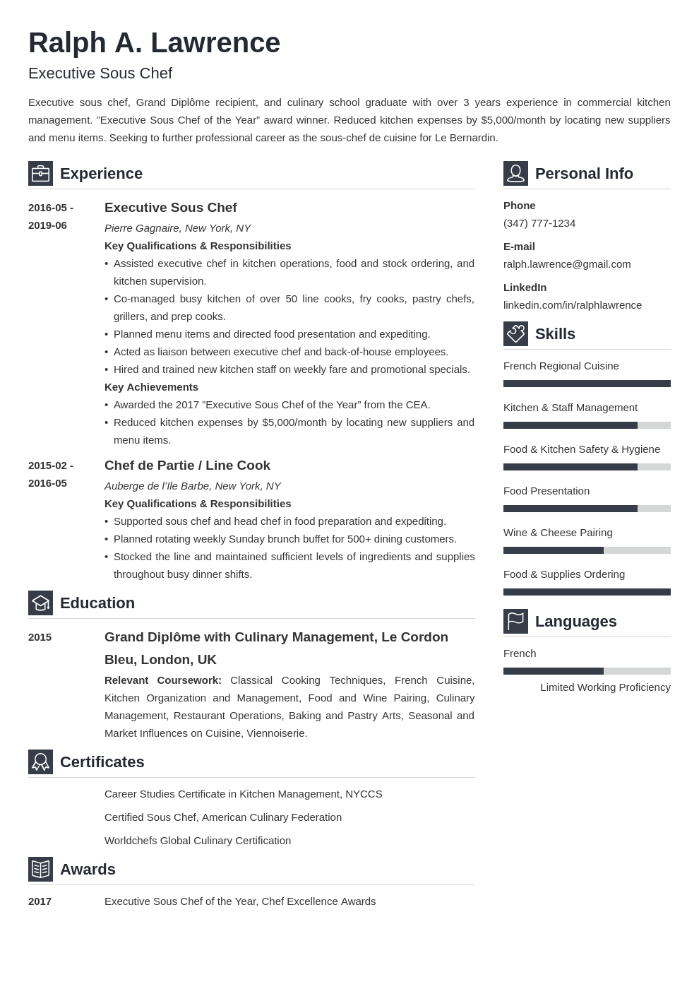 sous chef resume example template vibes