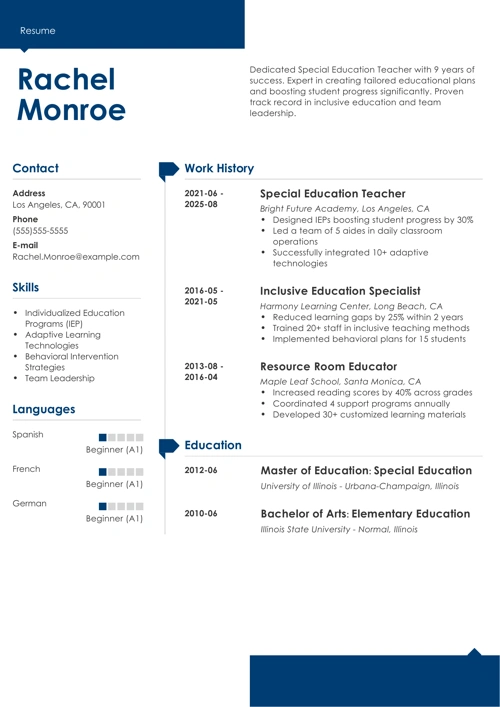 Special Education Teacher Resume Example