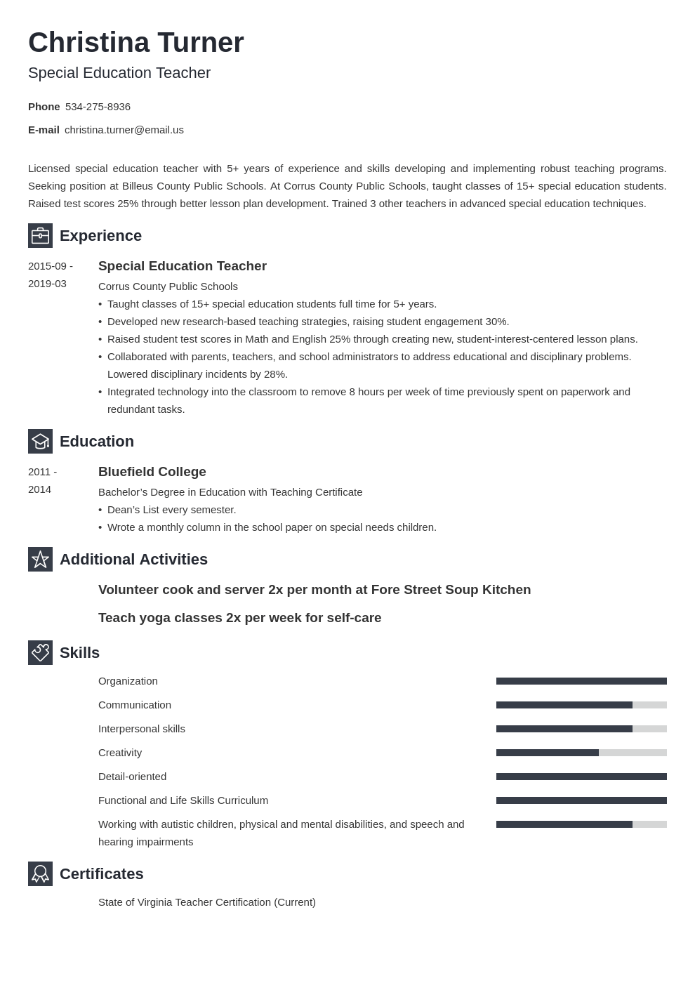 resume special education teacher