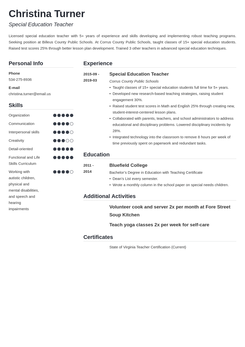special education teacher resume example template simple