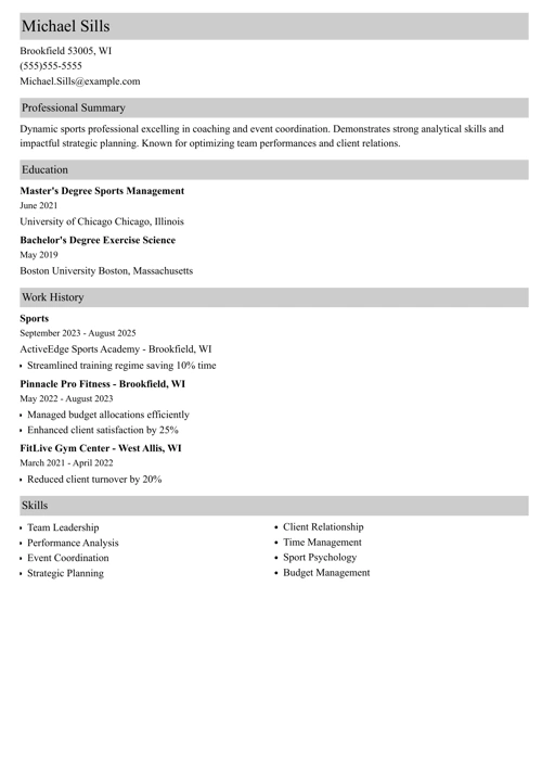 sports resume example