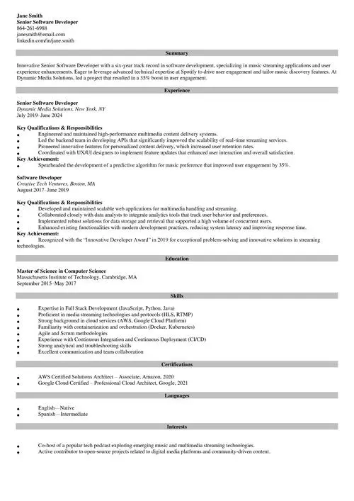 spotify resume template