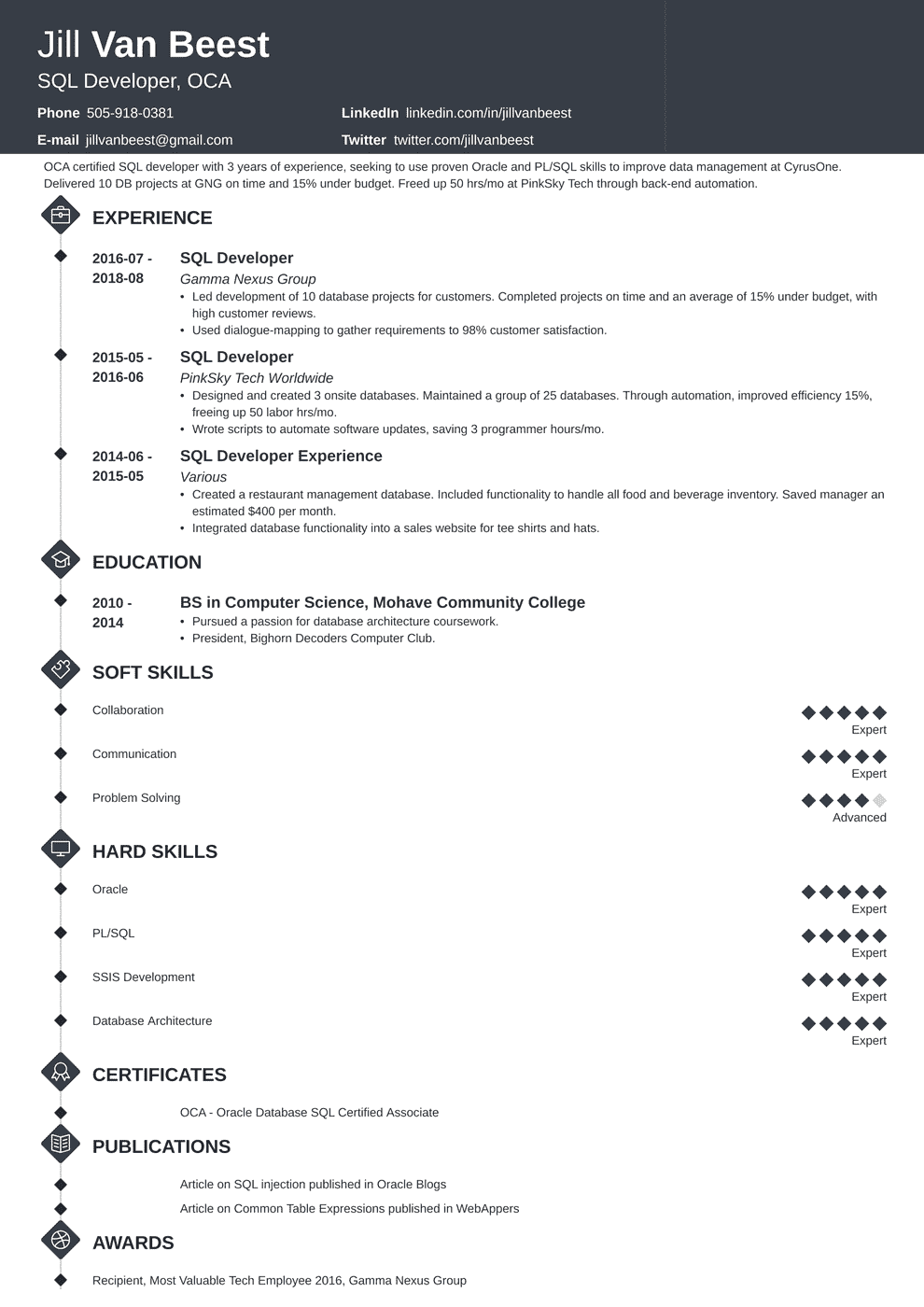 how to show sql projects on resume