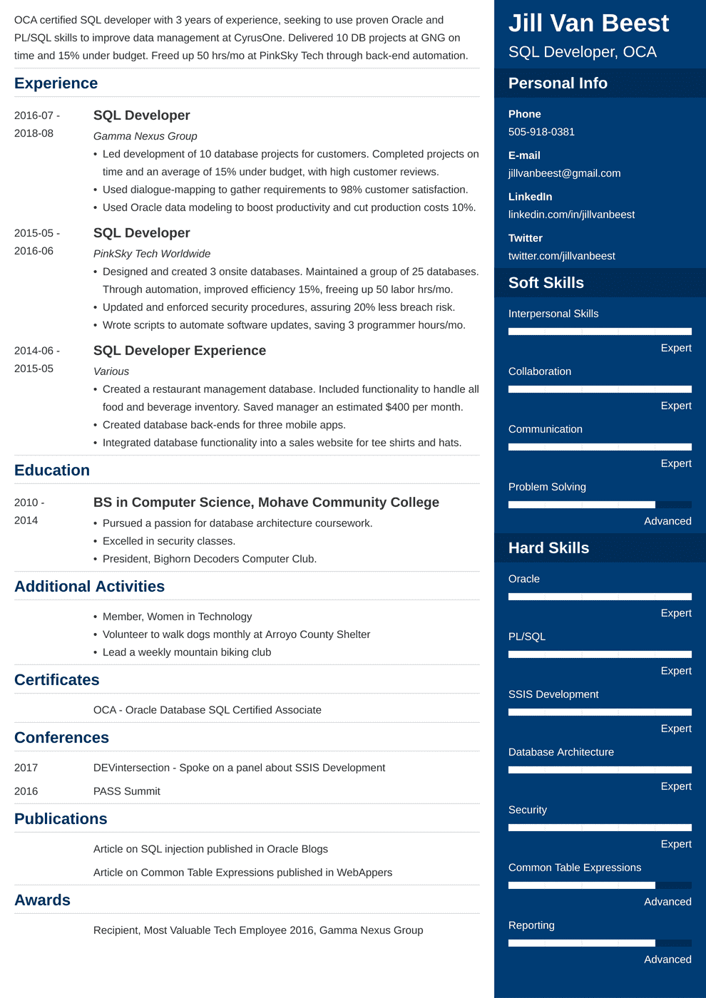 SQL Developer Resume Sample (20+ Examples & Tips)