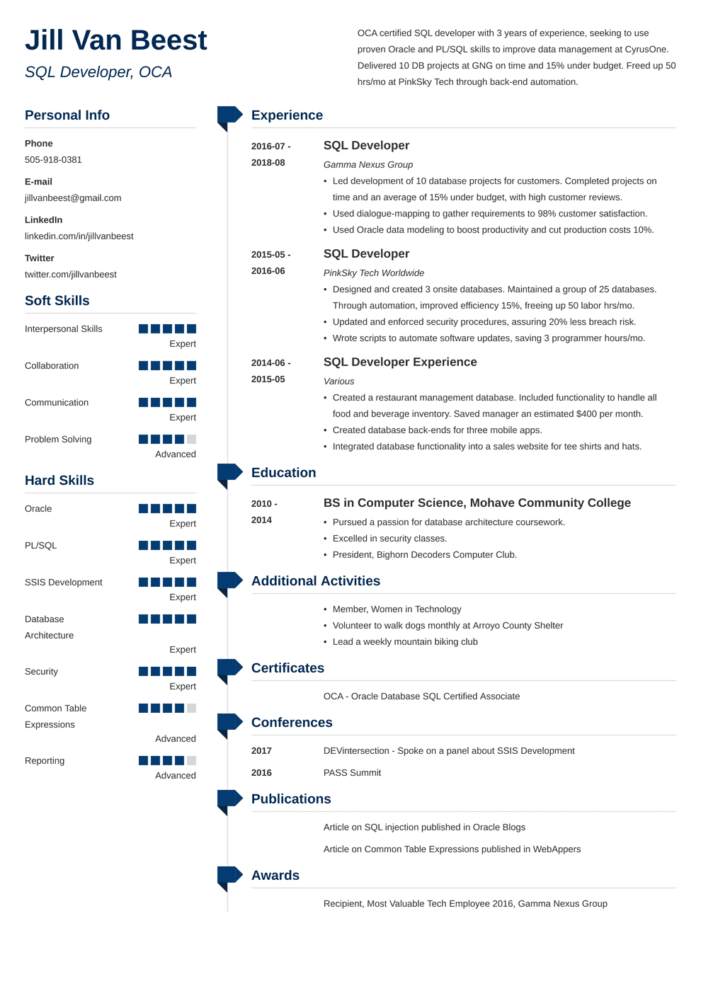 SQL Developer Resume Sample 20 Examples Tips 