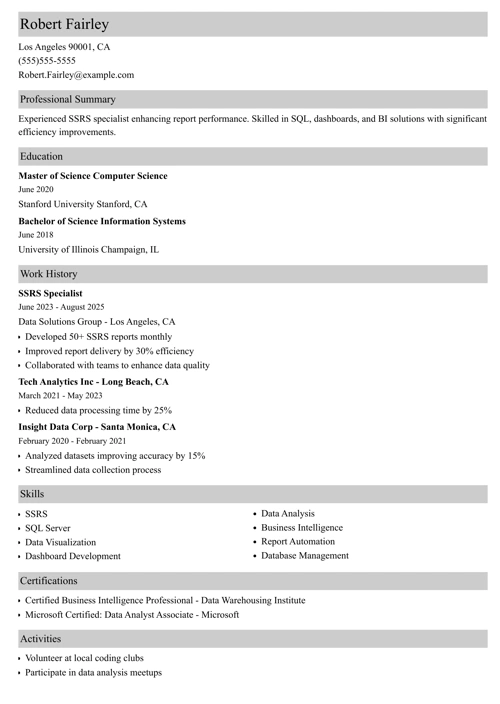 SSRS resume example