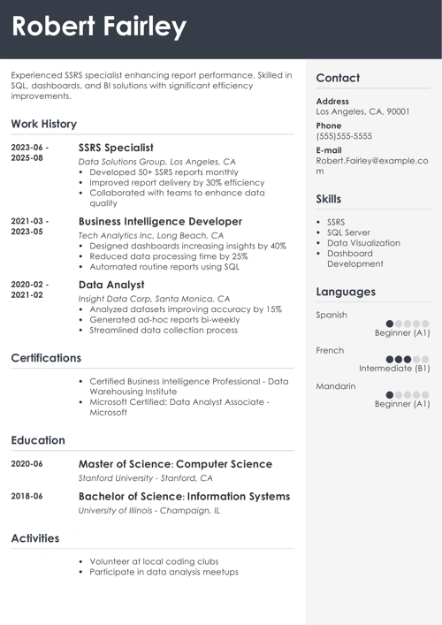 SSRS resume example
