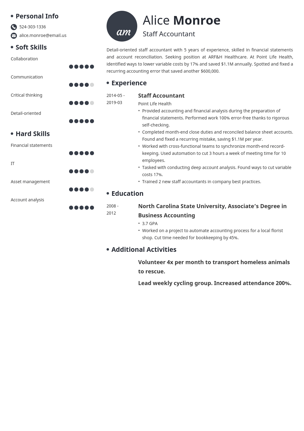 staff accountant resume example template initials