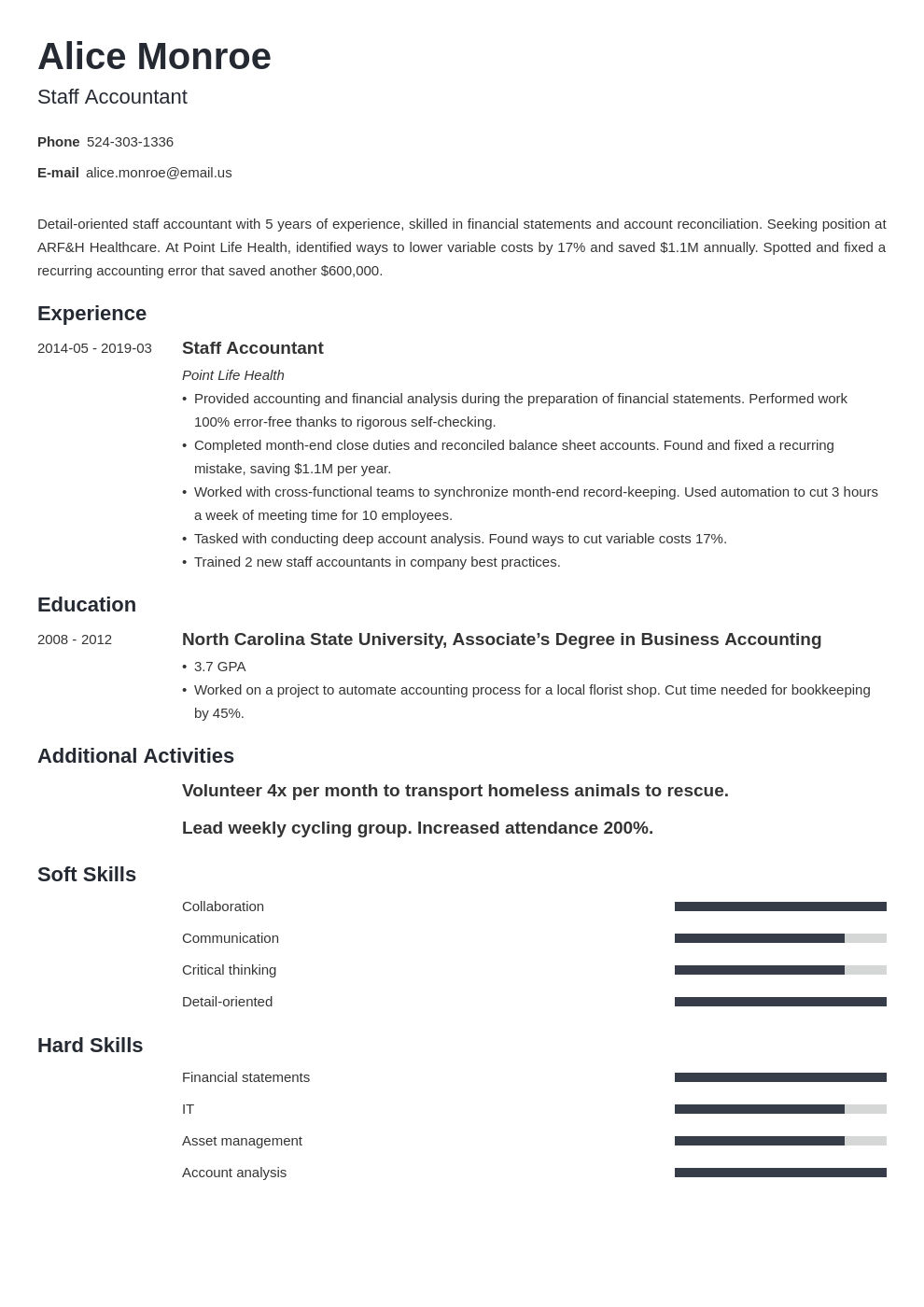 staff accountant resume example template minimo