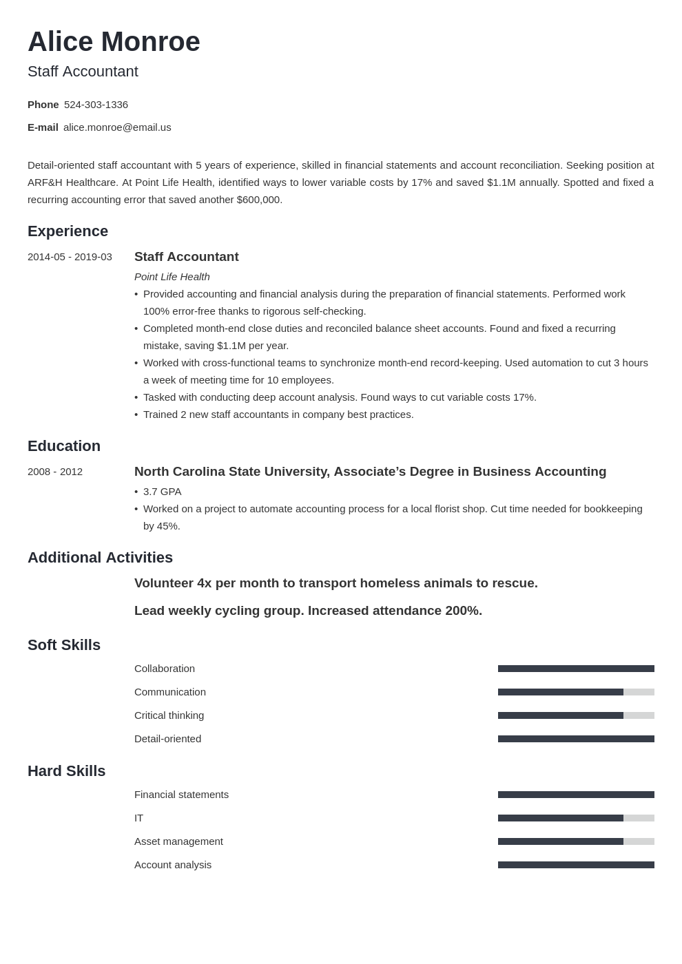 Staff Accountant Resume Template   Staff Accountant Resume Example Template Minimo 