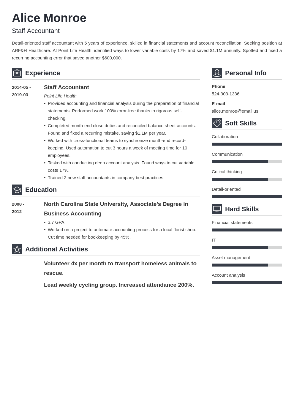 staff accountant resume example template vibes