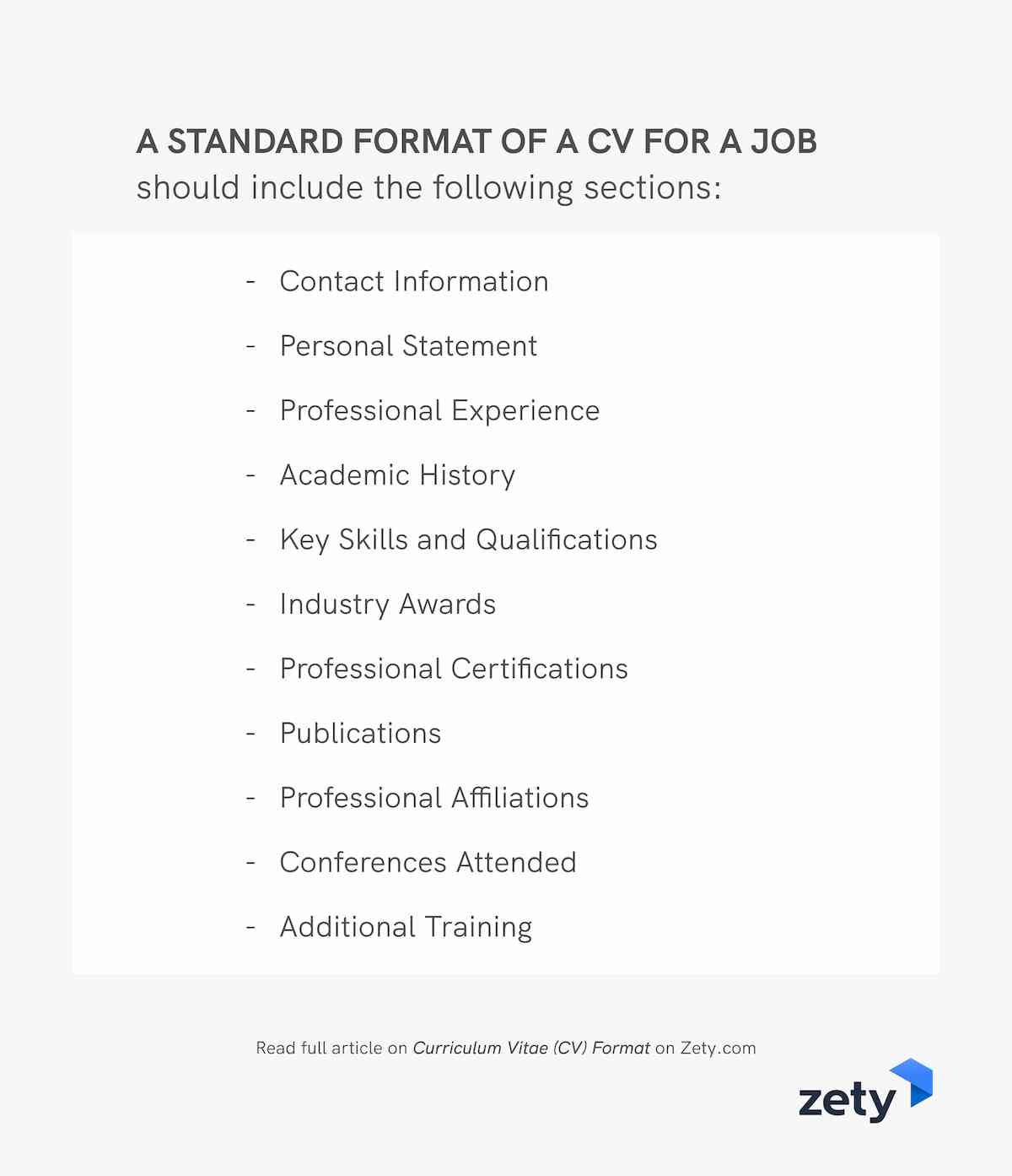 STANDARD FORMAT OF A CV FOR A JOB