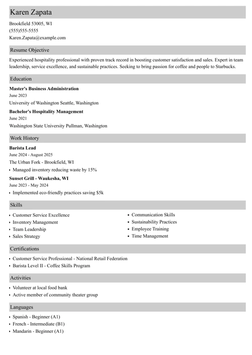 sample resume example