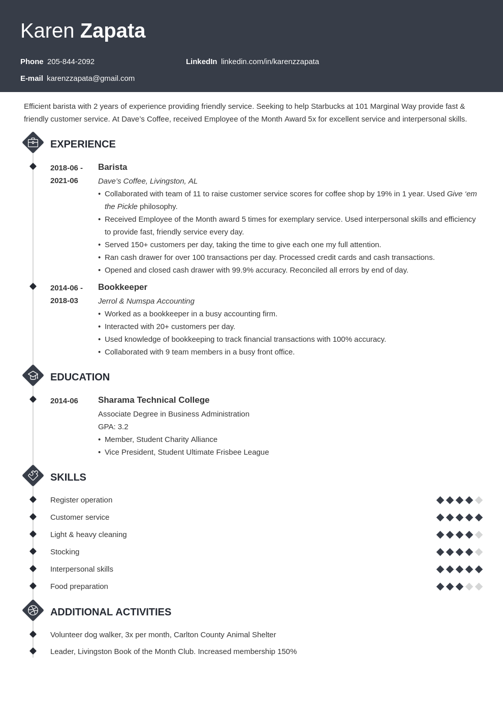 Starbucks Resume Examples And Guide 10 Tips 