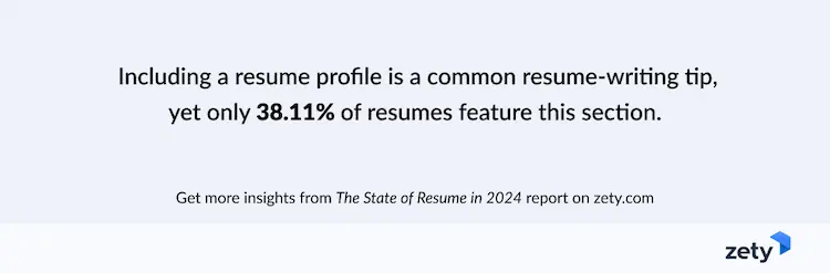 only 38.11% of resumes feature a resume profile based on data from zety.com