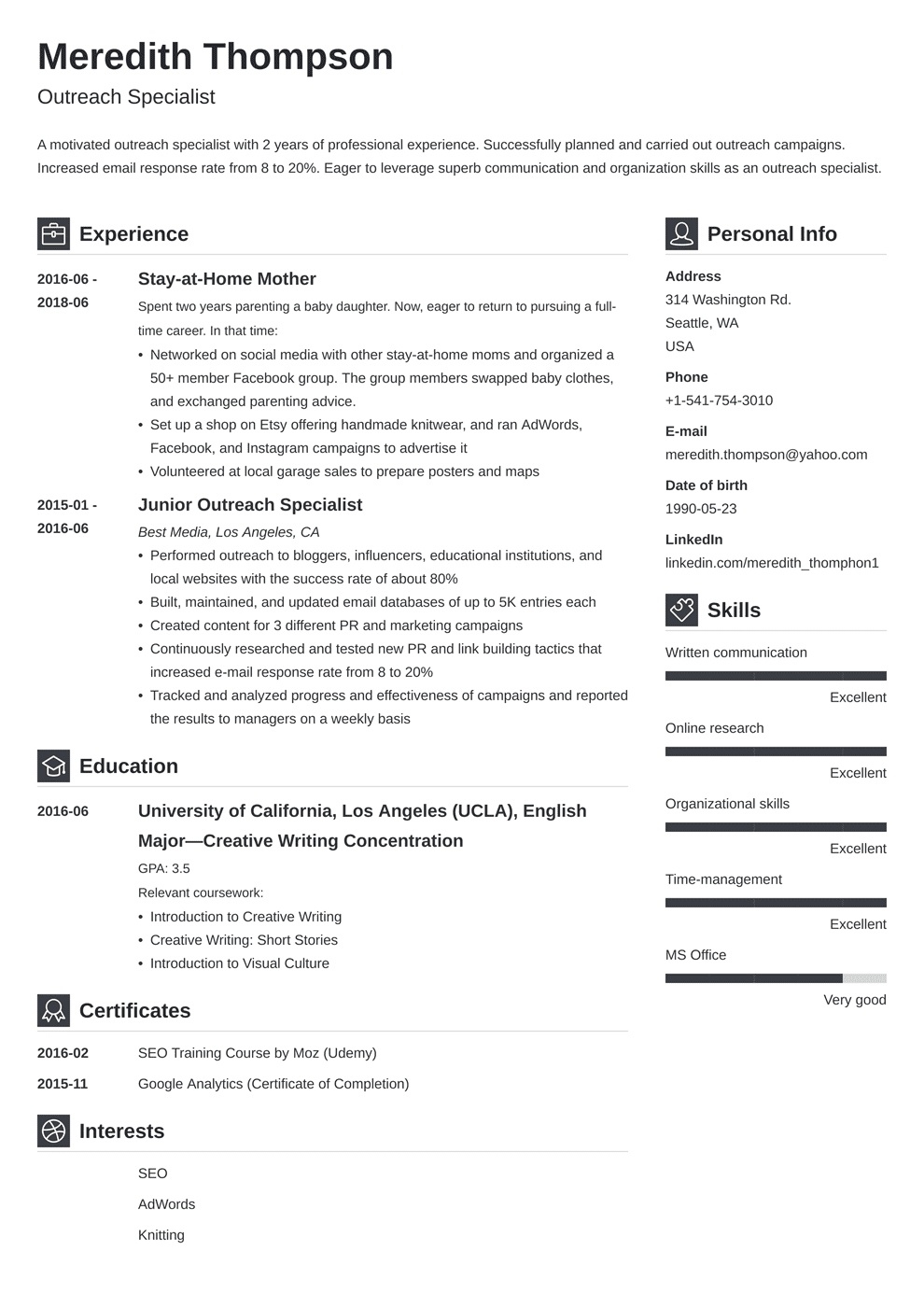 Resume Profile Examples For Stay At Home Mom Resume