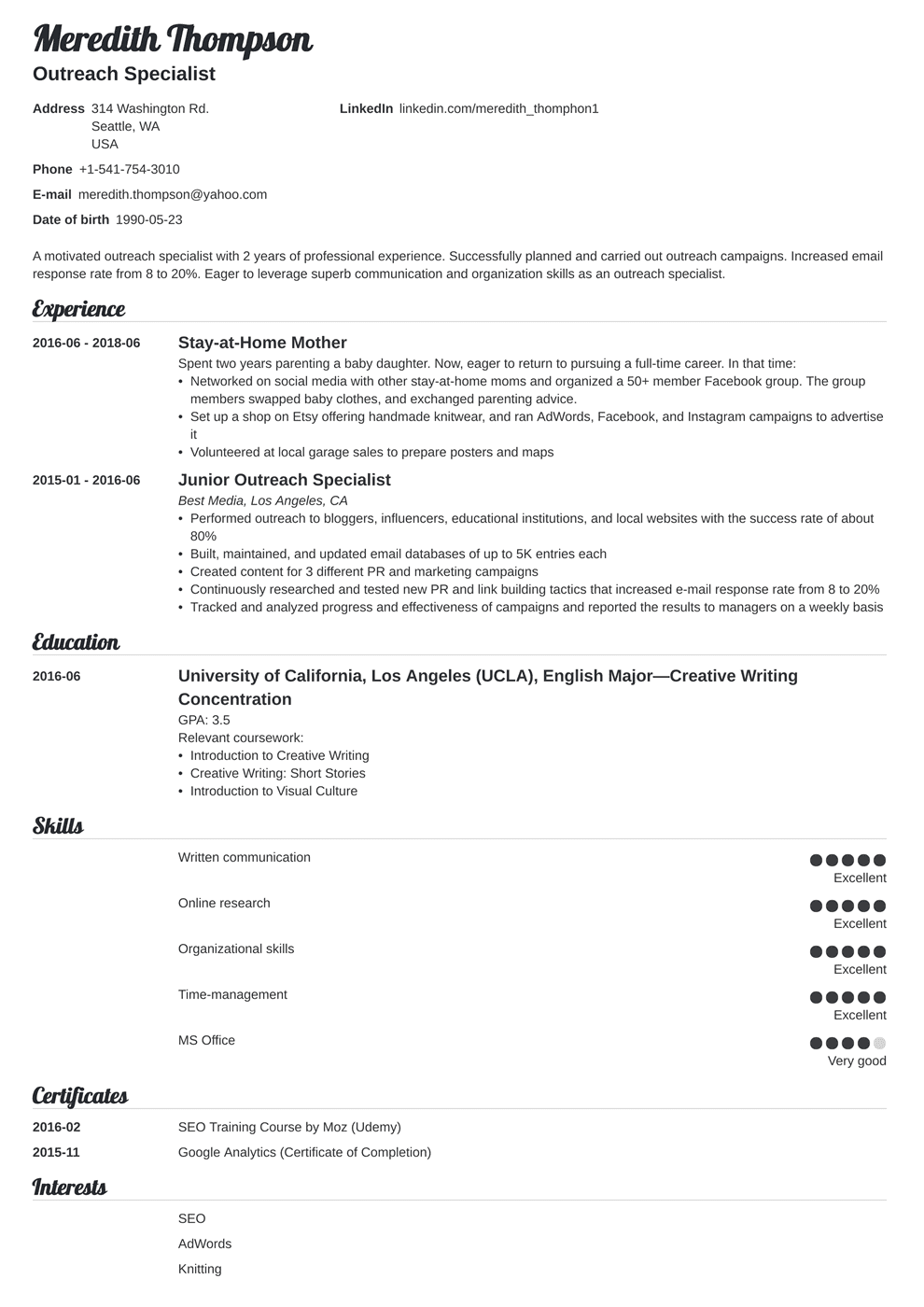 stay at home mom resume template