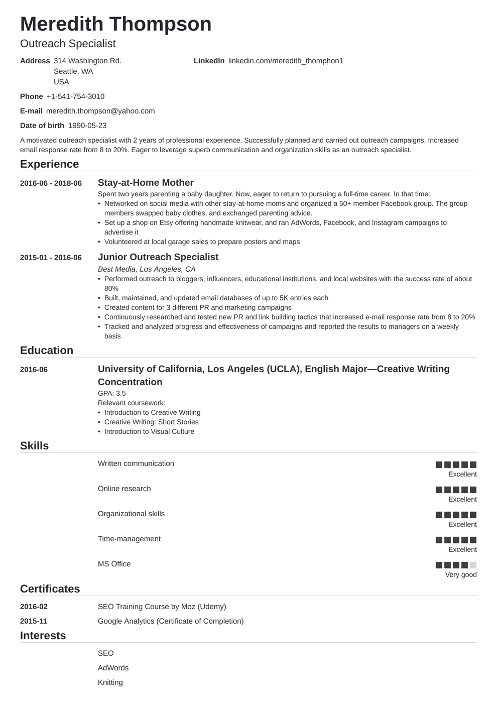 Stay At Home Mom Returning To Work Resume Free Resume Templates