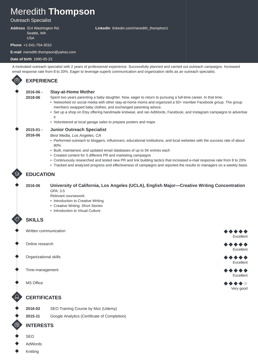 Resume Template For Stay At Home Mom