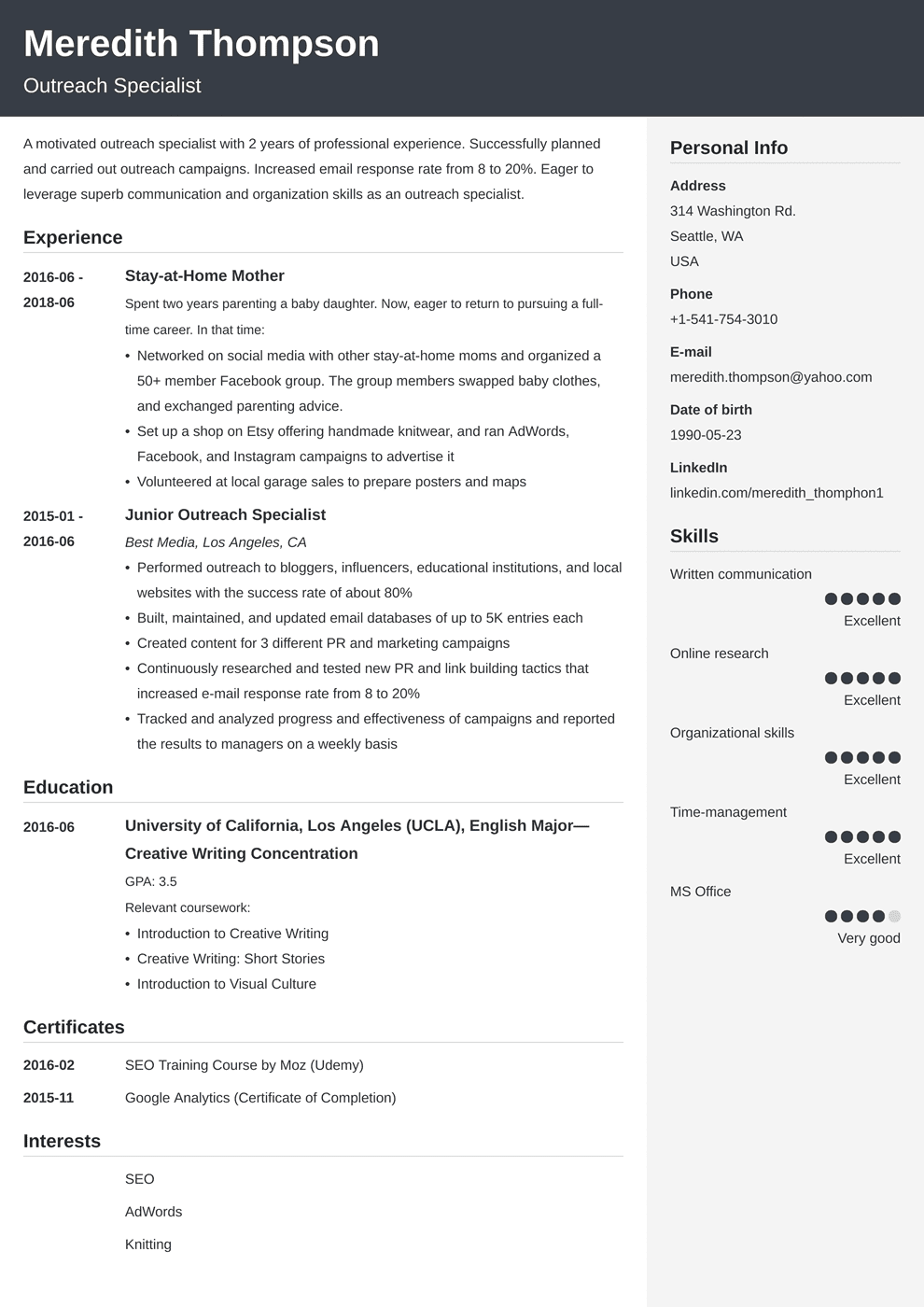 Stay At Home Mom Resume Examples Job Description Tips