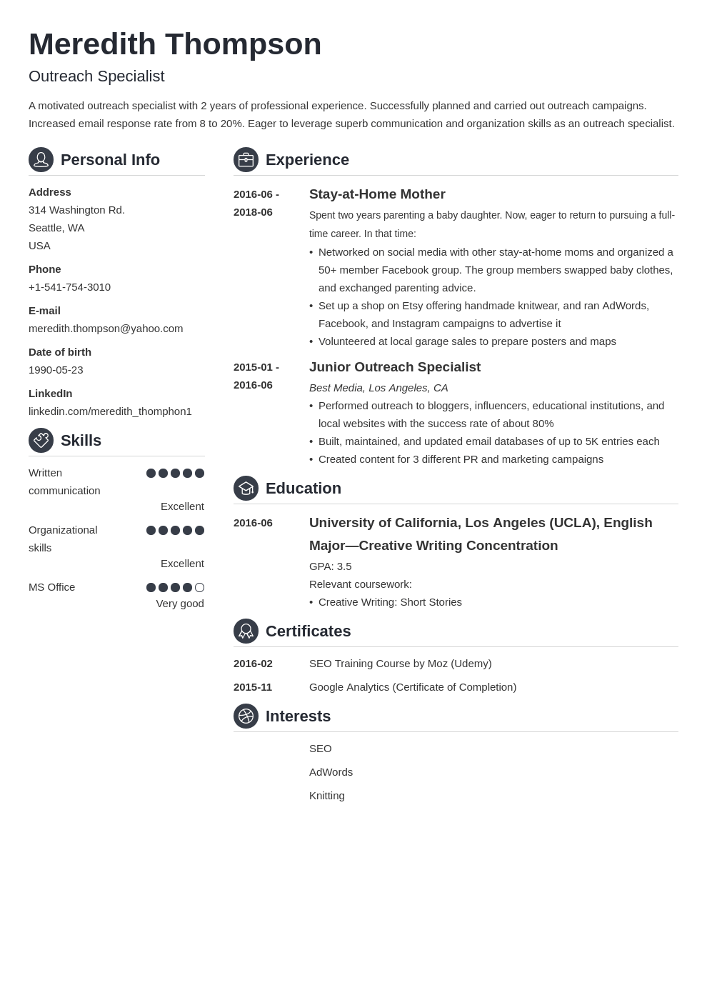 resume help for a stay at home mom