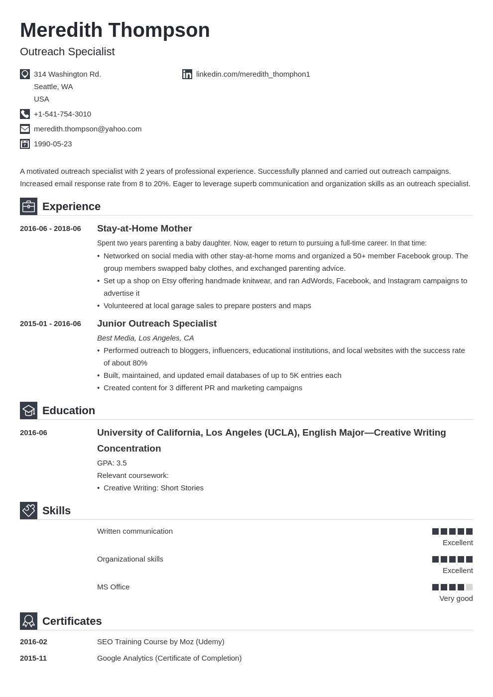 stay at home mom resume example template iconic