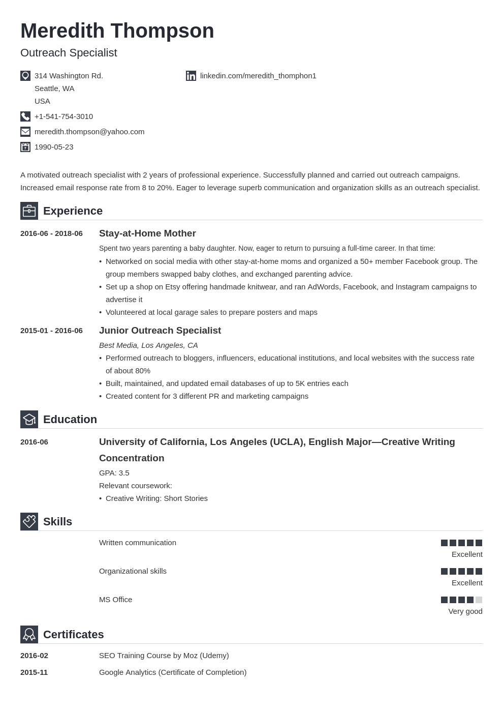 resume for stay at home mom returning to work examples