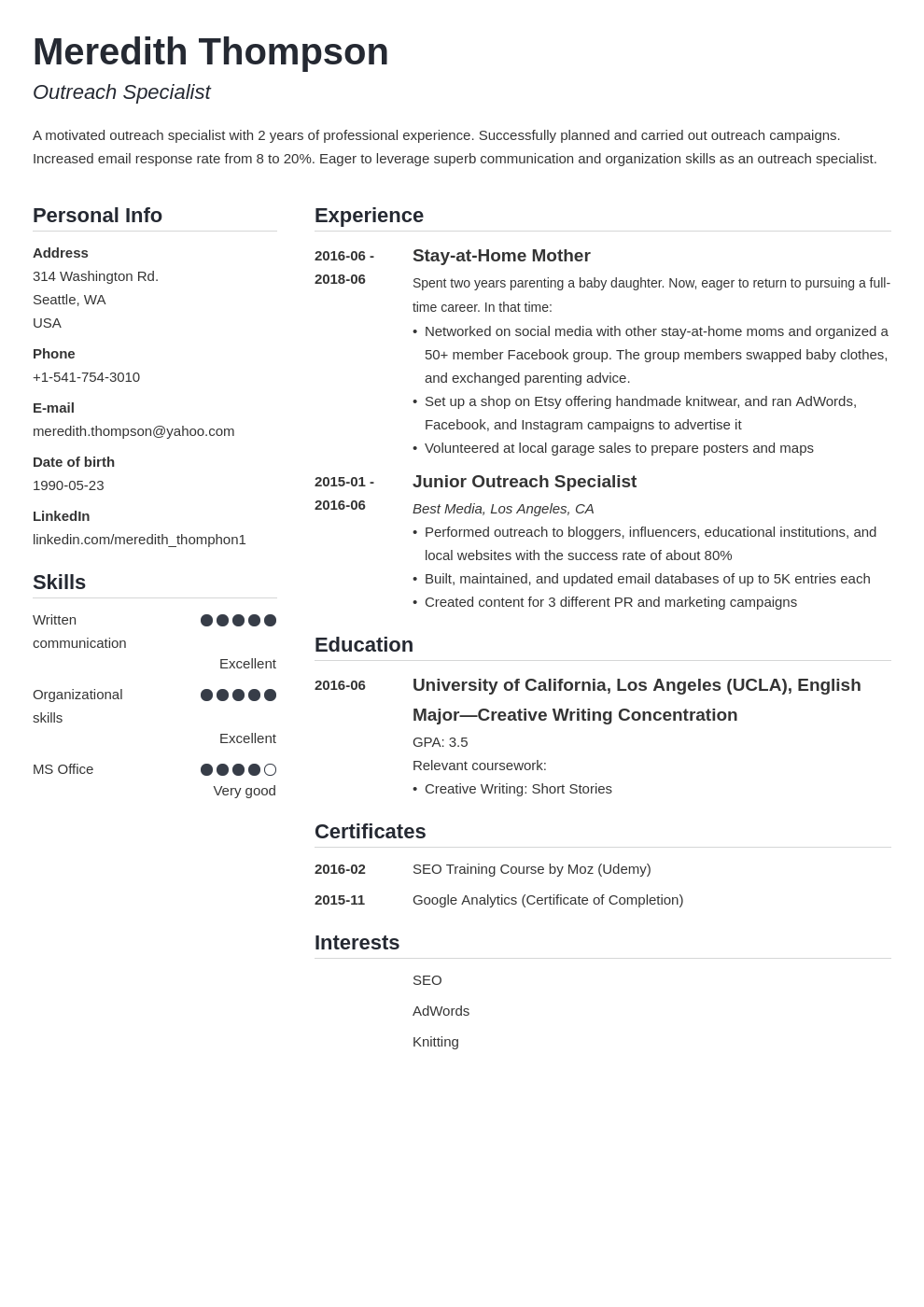 stay at home mom resume example template simple