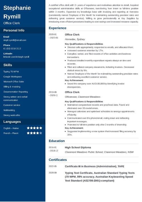 Clerk Resume Sample Guide For General Office Job   Stephanie Rymill Zety Au 1 