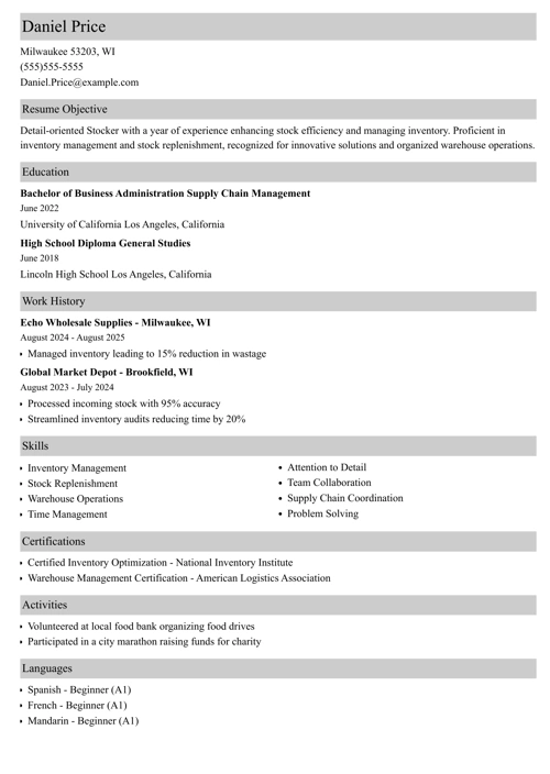 stocker resume example