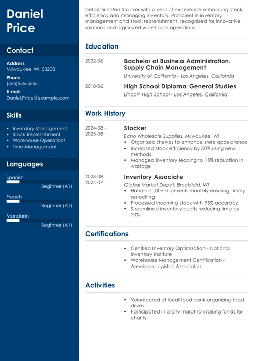 stocker resume example