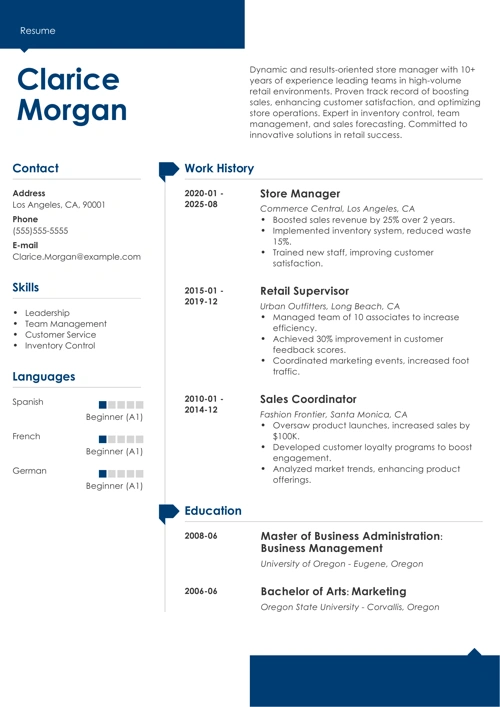 Store manager resume example