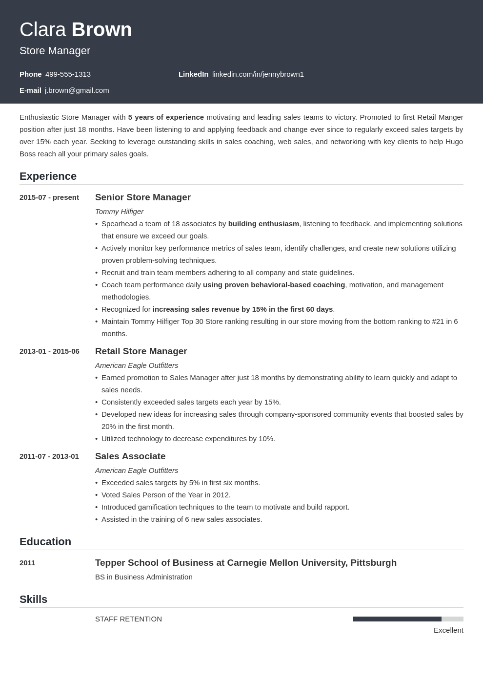 Store Manager Resume Examples +Job Description & Skills