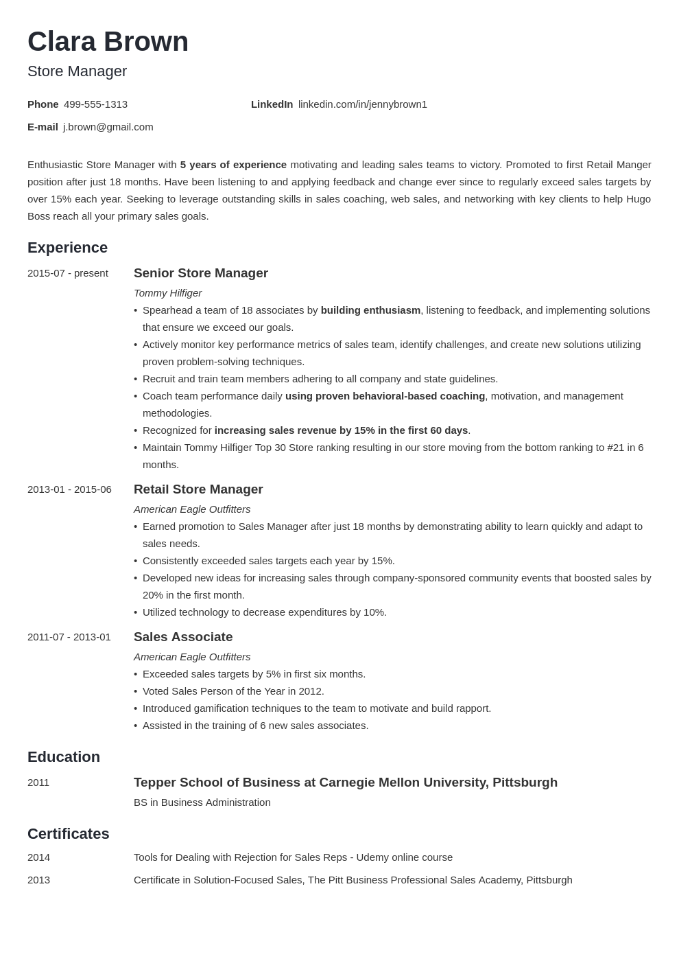 Store Manager Resume Examples [+Job Description & Skills]