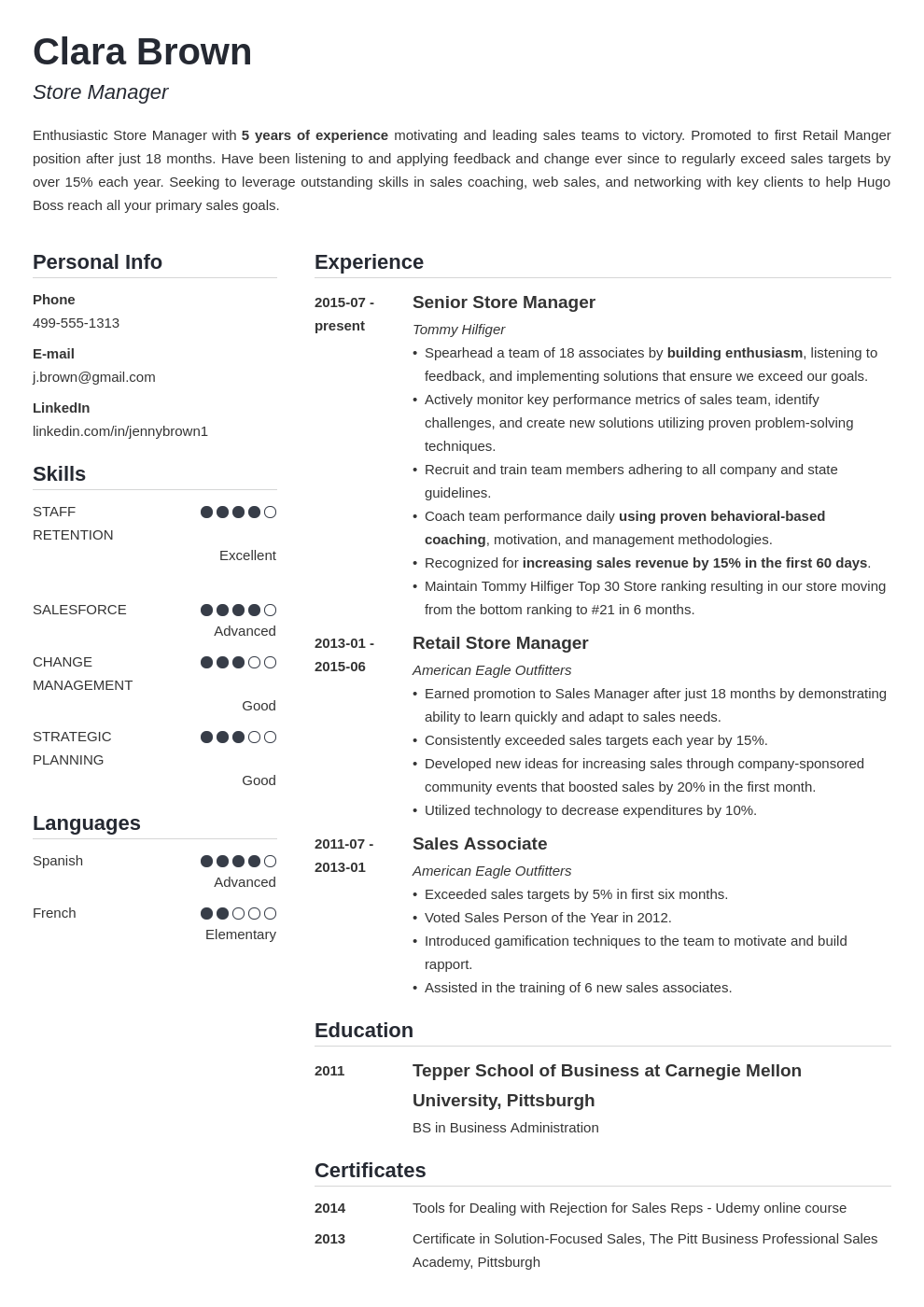 Store Manager Resume Examples [+Job Description & Skills]