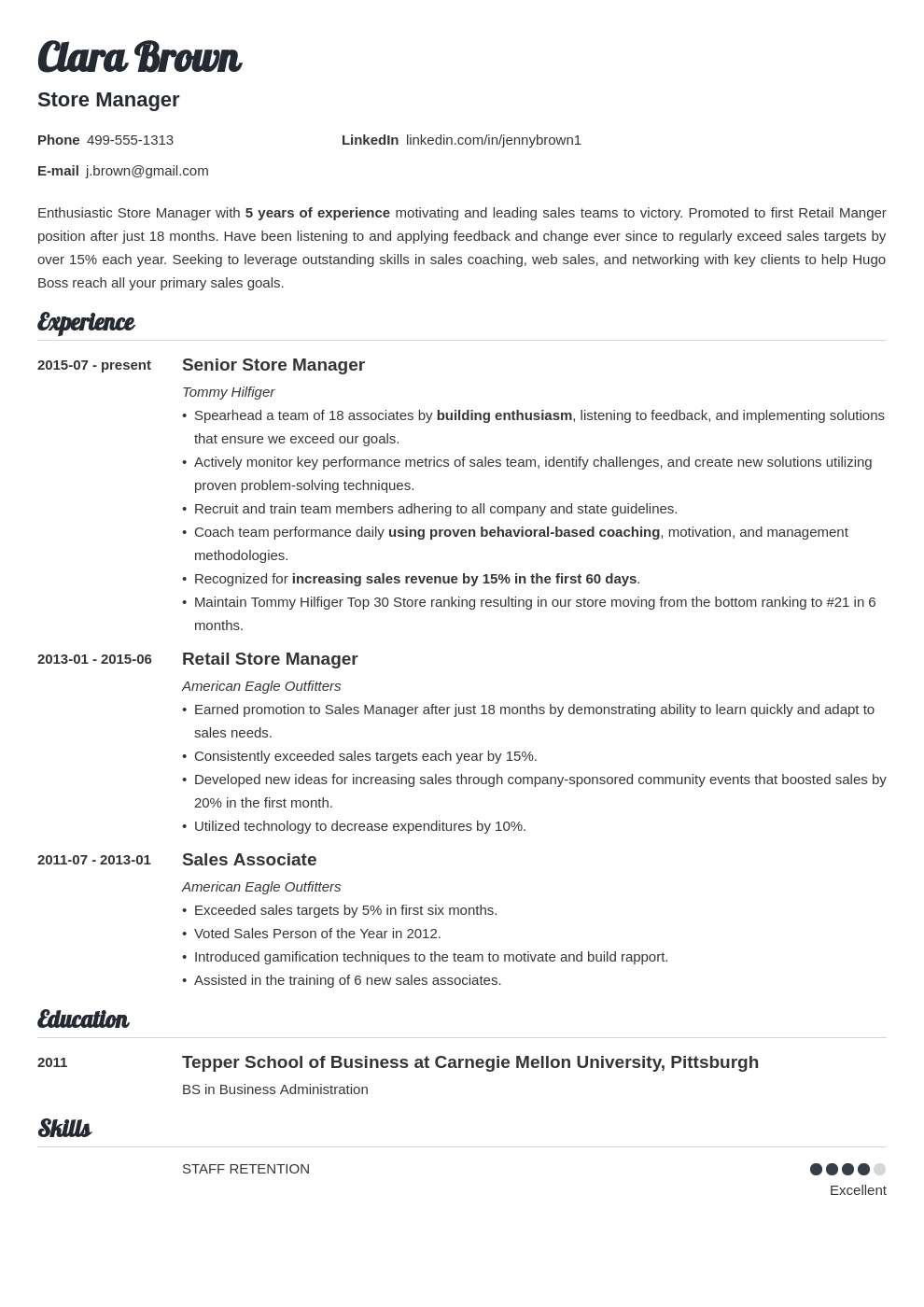 Store Manager Resume Examples [+Job Description & Skills]