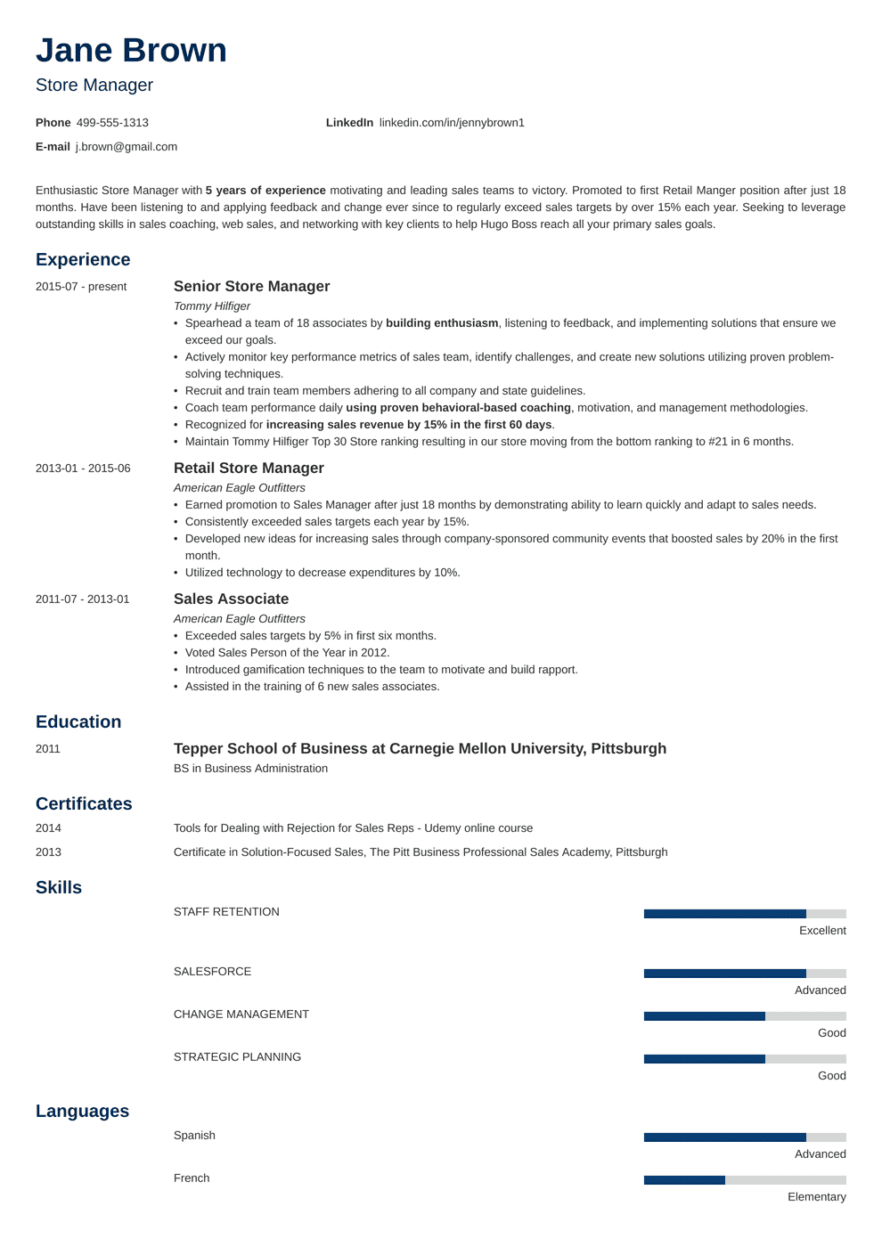 Jewelry Sales Manager Resume Sample