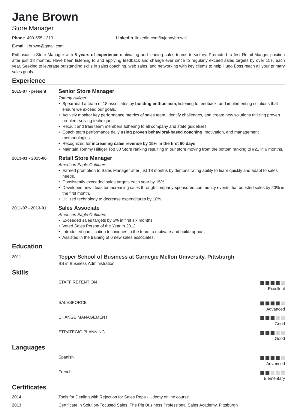 Store Manager Resume Examples Job Description Skills