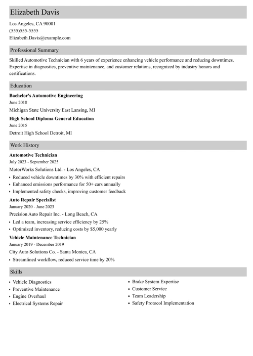 sample resume example
