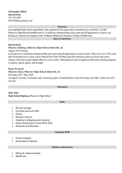 student athlete resume example