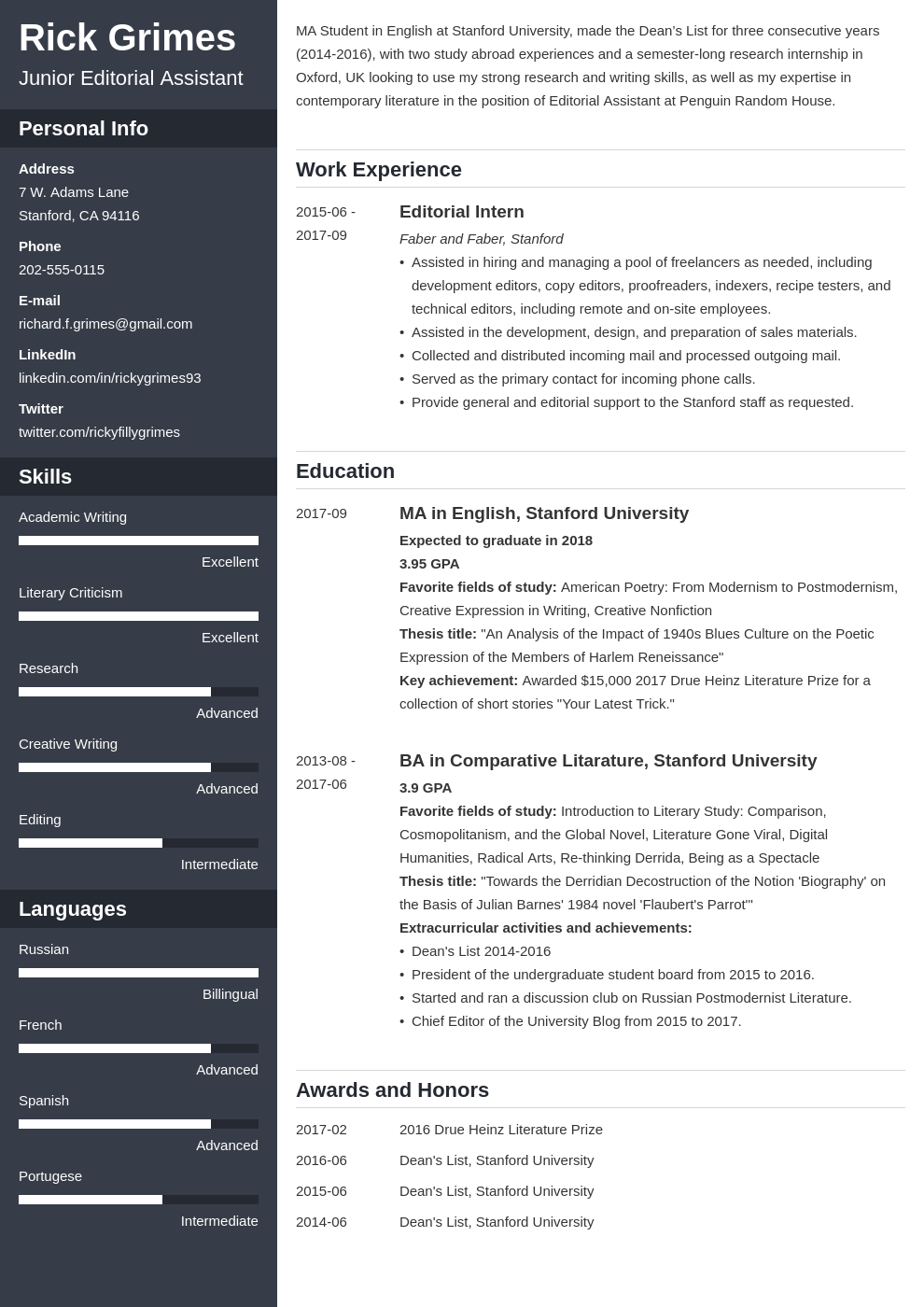 sample student resume skills