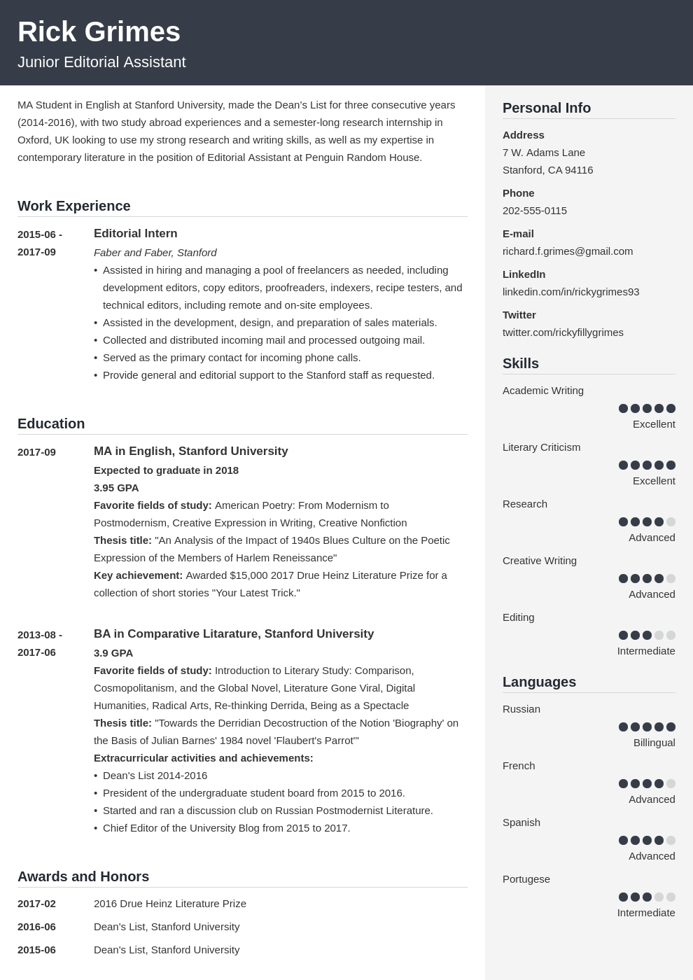 cv resume examples student