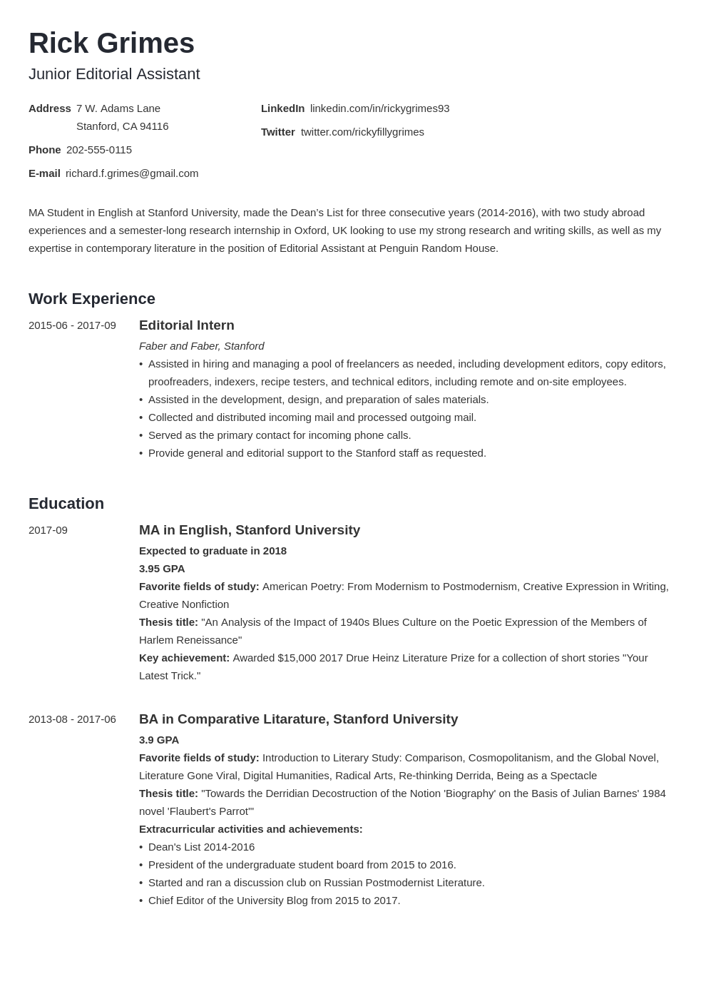 First resume after college