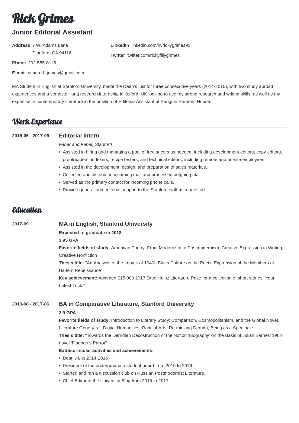 Resume Sample & Complete Writing Guide.