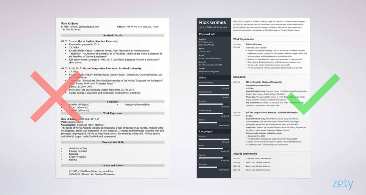 bad and good resume templates comparison