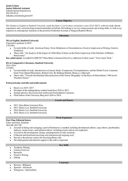  student resume example