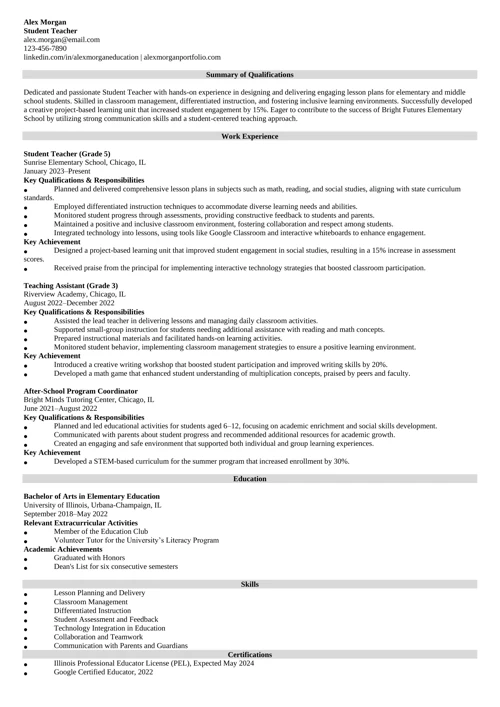 Student Teacher Resume Sample