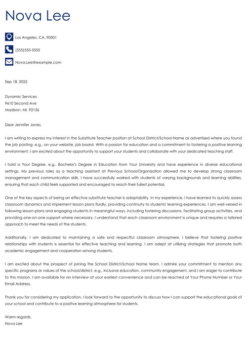 sample cover letter example