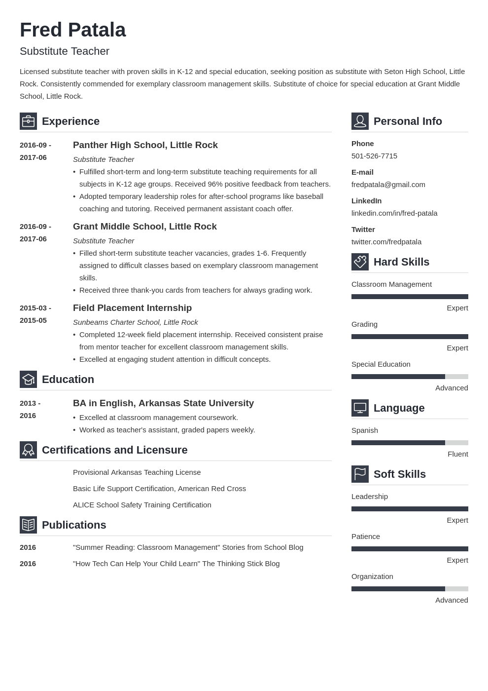 substitute teacher resume example template vibes